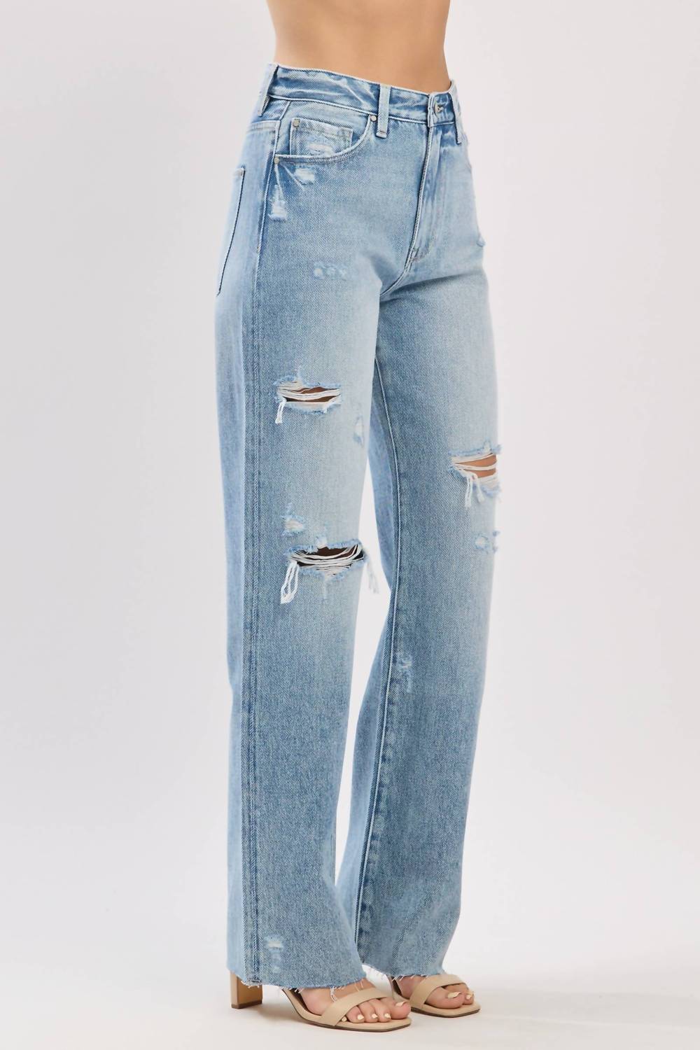 Petra153 - Distressed High Rise Rigid Vintage Straight Leg Jeans