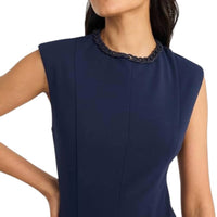 Maggy London - Cap Sleeve Hi Neck Chain Detail Midi Dress