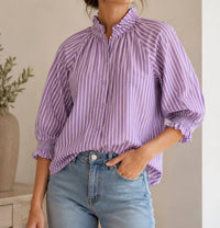 Jade Stripe blouse in purple stripe - women's blouse
