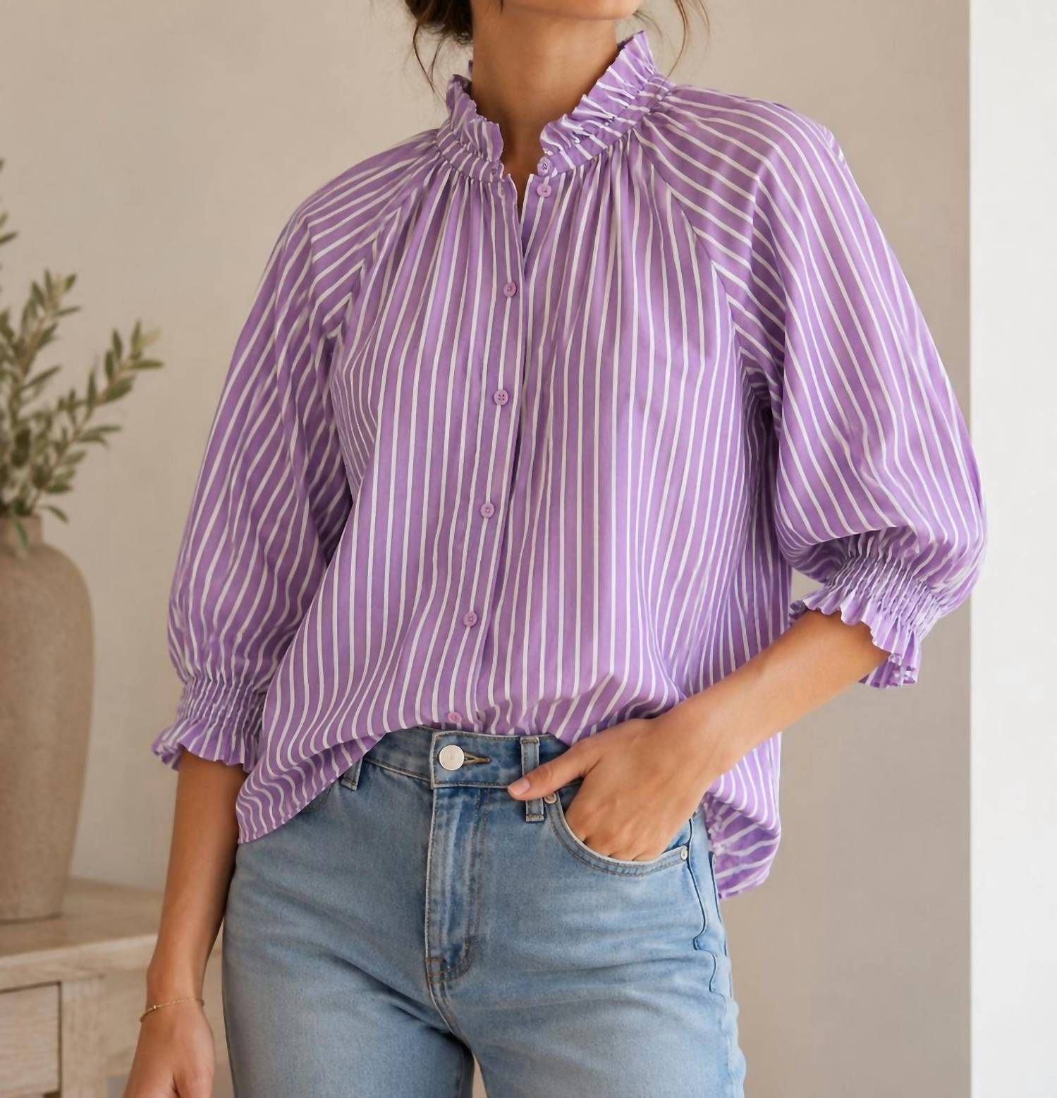 Jade Stripe blouse in purple stripe - women's blouse