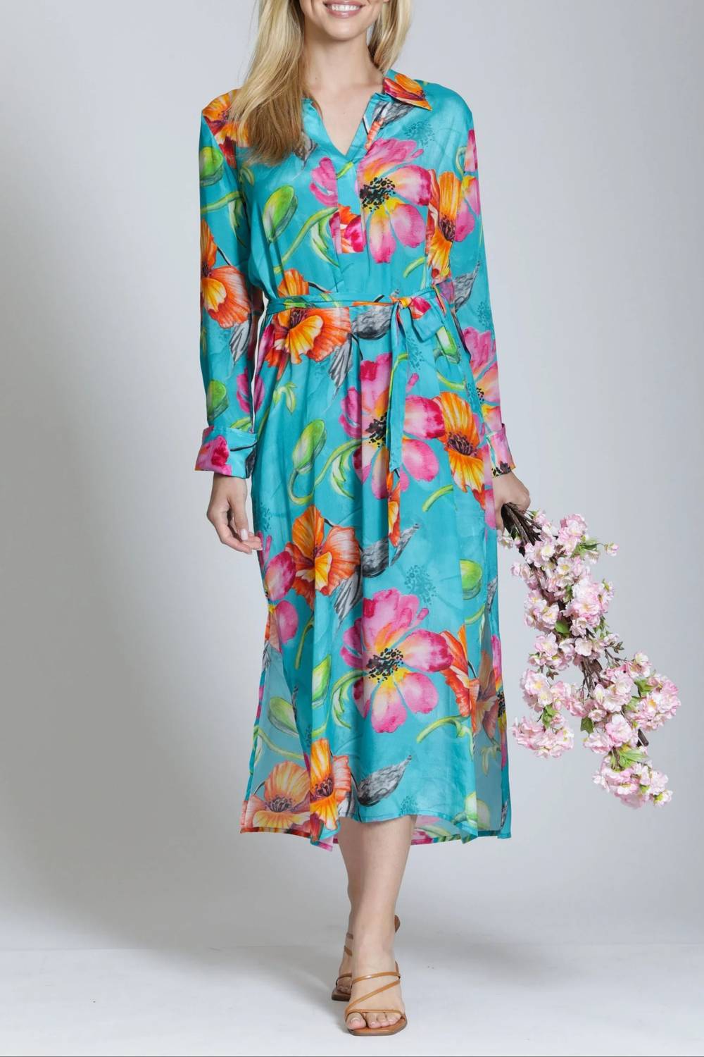 Apny - Tropical Bloom Half Placket Maxi Dress