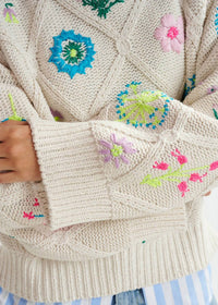 Essentiel Antwerp - Rib-Knitted Sweater with Flower Embroidery