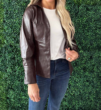 Fate - Faux Leather Lapel Collar V-Neck Button Down Shirt