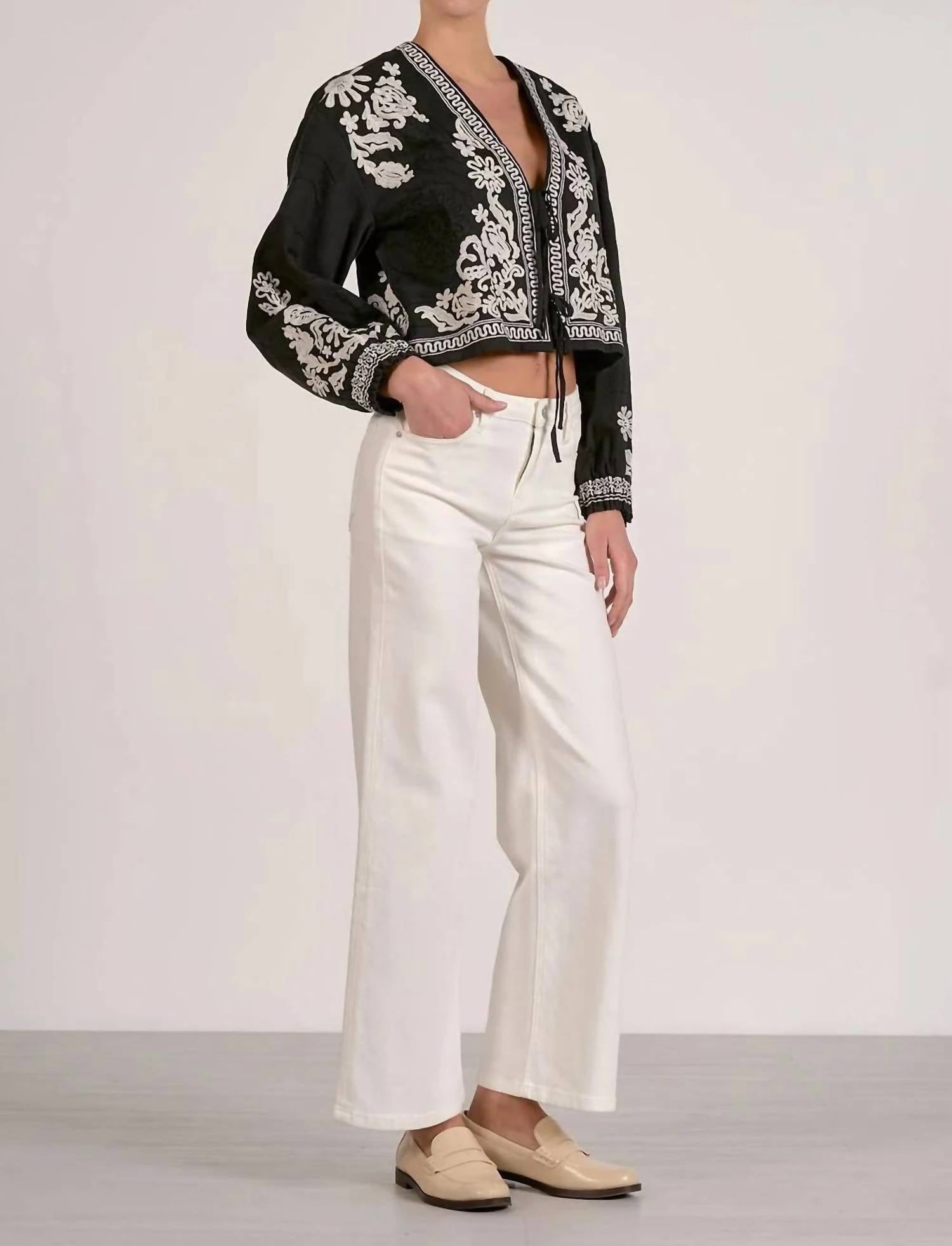 Elan - Embroidered Tie Front Jacket