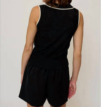 Central Park West Olive Diamond Stitch Vest in black - women's jacket - view 5