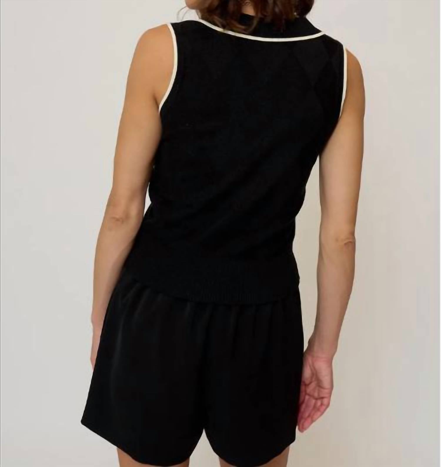 Central Park West Olive Diamond Stitch Vest in black - women's jacket - view 5
