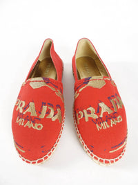 Prada Women's Canvas Espadrille Flats With Embroidered Logo - women's flats - detail view
