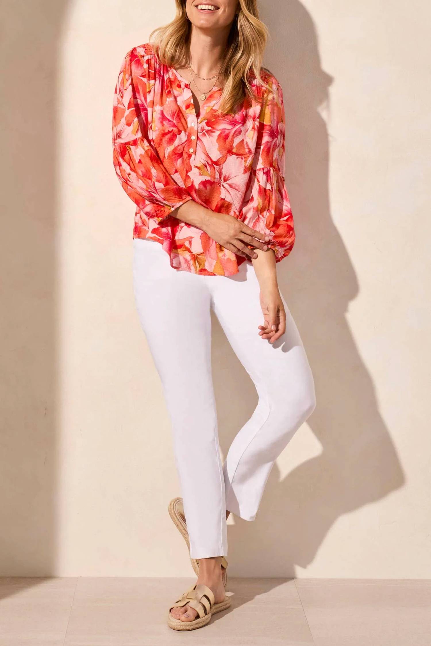 Tribal - 3/4 Sleeve Blouse with Smocked Yoke