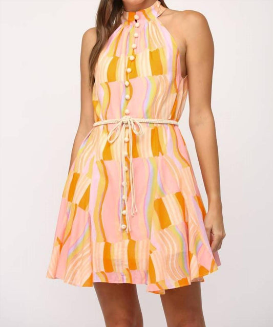 Fate - Belted Printed Cotton Voile Halter Neck Dress