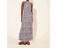 KIVARI Dakota Watercolor Paisley Dress in blue tan white - women's dress