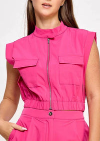 Milk & Honey - Short Sleeve Pocket Vest Top With Rolled Up Short Set