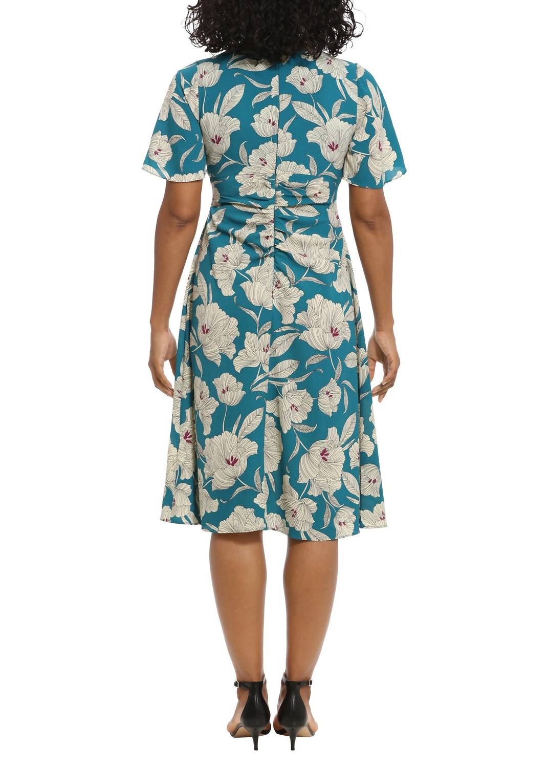 London Times - Flutter Sleeves Ruched Bodice Floral Bubble Dress