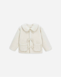 Rylee + Cru Shearling Collared Coat in natural 1 - kids' jacket - alternate view