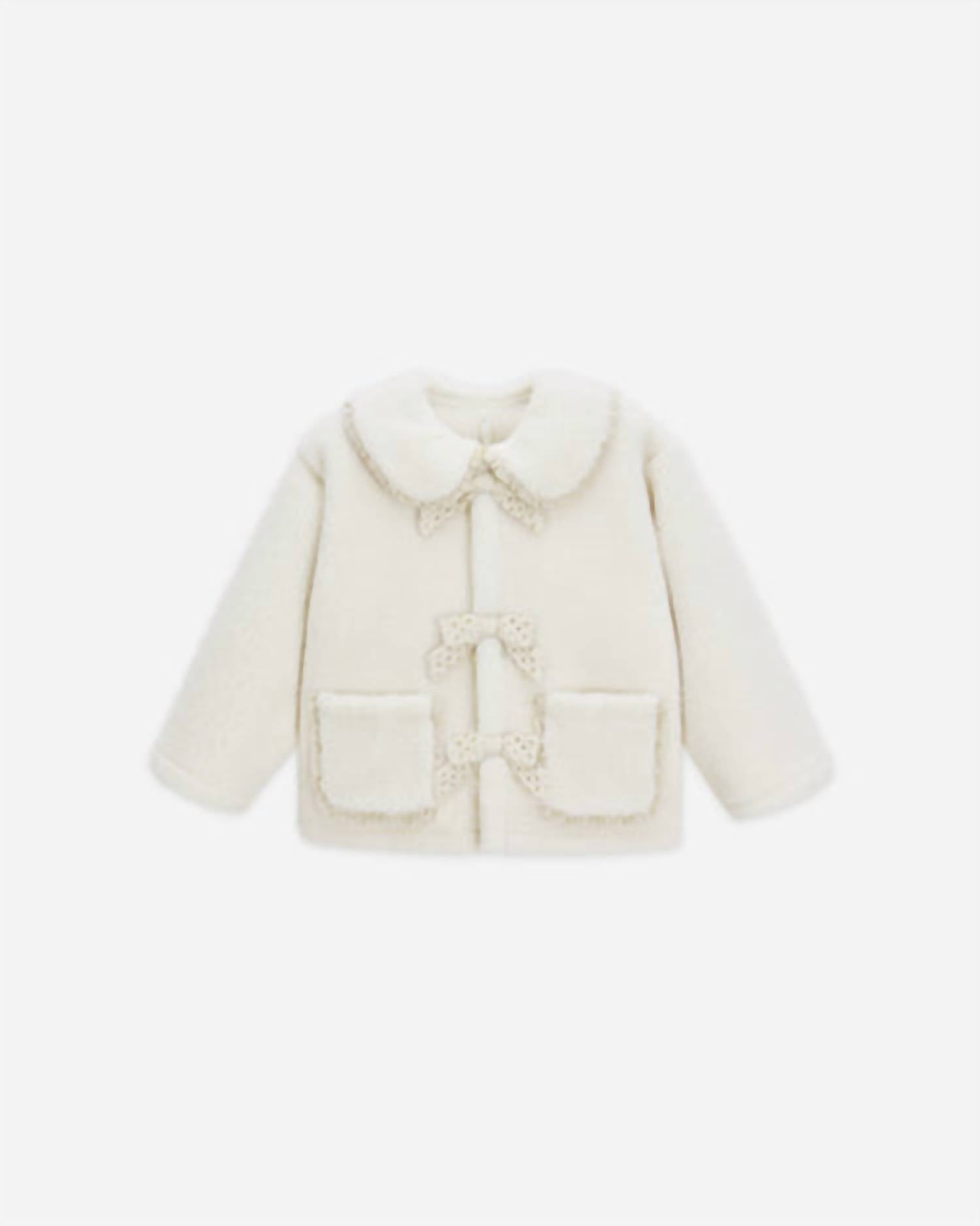 Rylee + Cru Shearling Collared Coat in natural 1 - kids' jacket - alternate view
