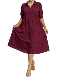 Umgee - Tiered Cuffed Sleeve Dress