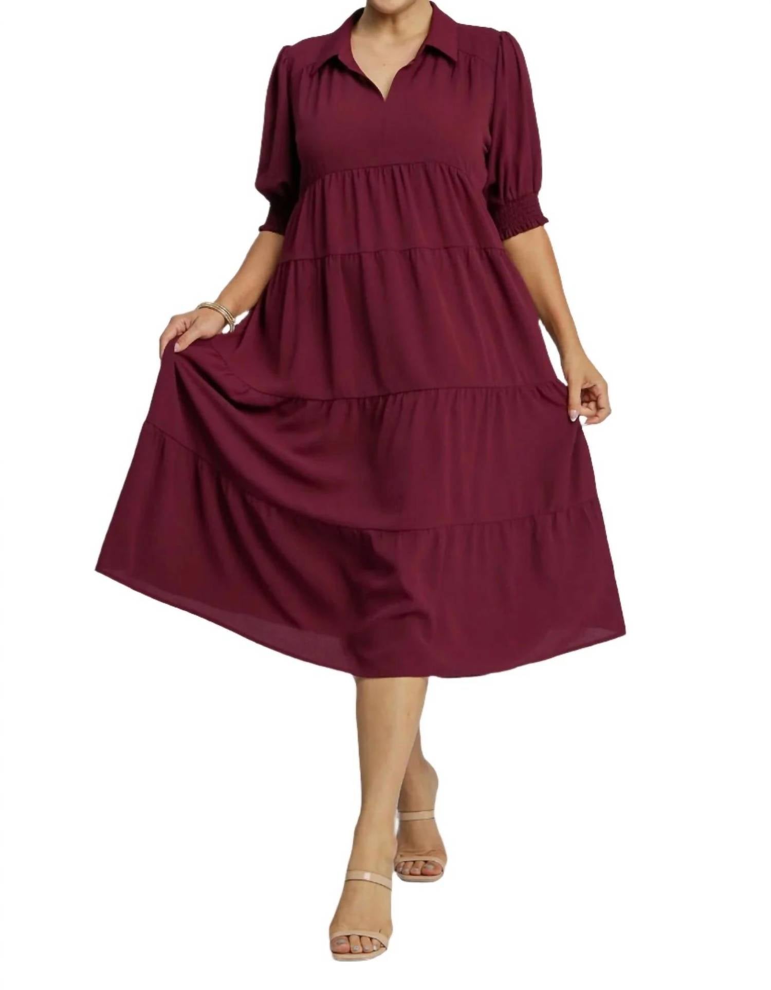 Umgee - Tiered Cuffed Sleeve Dress