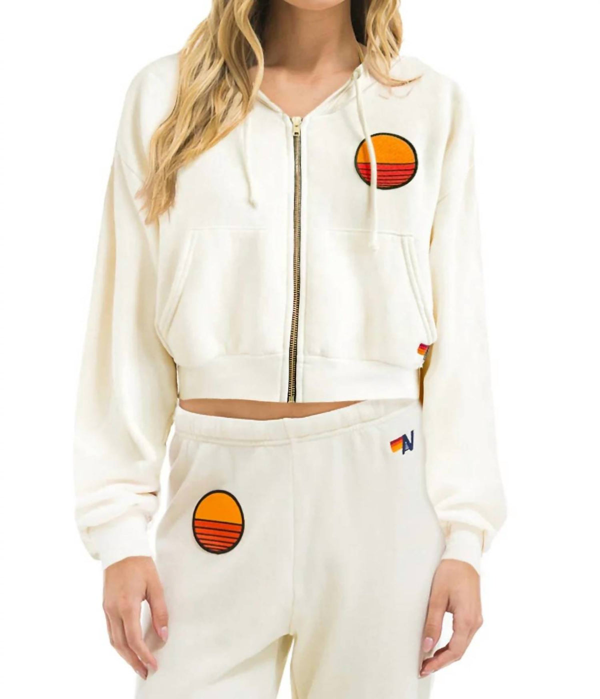 Aviator Nation - Women's Sunset Patch Cropped Zip Hoodie Relaxed