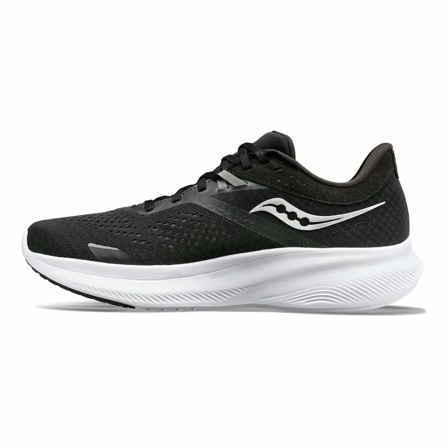 SAUCONY Men's Ride 16 Running Shoes in black white - men's shoe - detail view