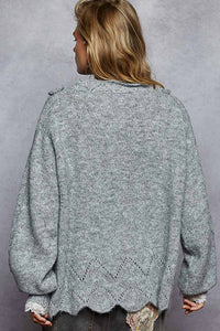 POL Scallop Hem Rose Appliqué Oversize Sweater in heather grey - women's sweater - alternate view