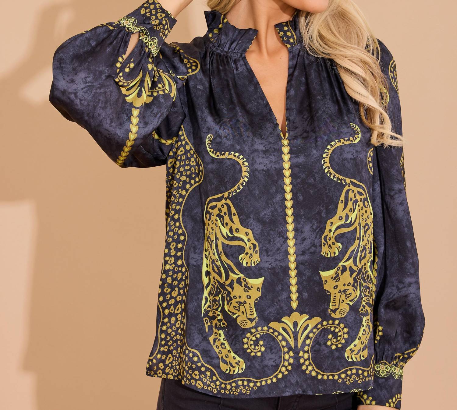 Alden Adair Phoebe Long Sleeve Top in pouncing panther 1 - women's blouse - view 7
