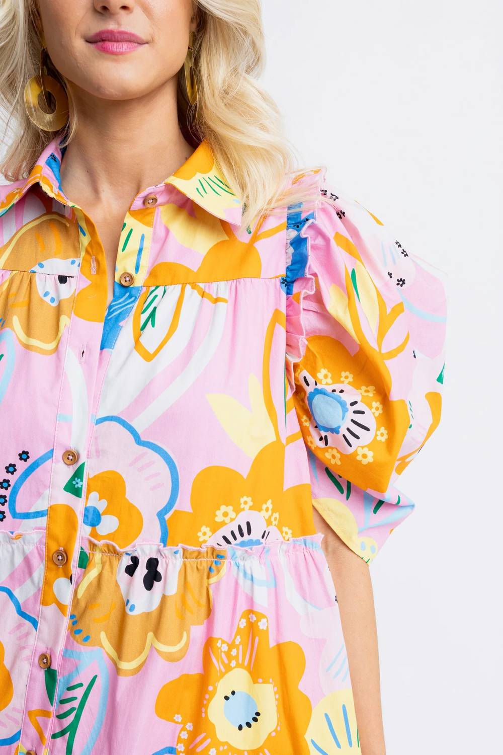 Karlie - Artist Floral Puff Sleeve Tiered Midi Dress