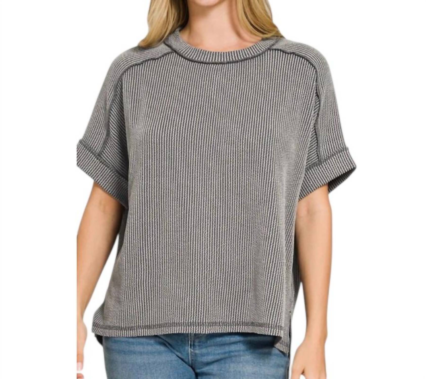 Zenana - Ribbed Round Neck Top - Plus