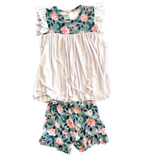 Laree + Co. - Girl's Evelyn Floral Bamboo Flutter Sleeve Tunic and Short Set