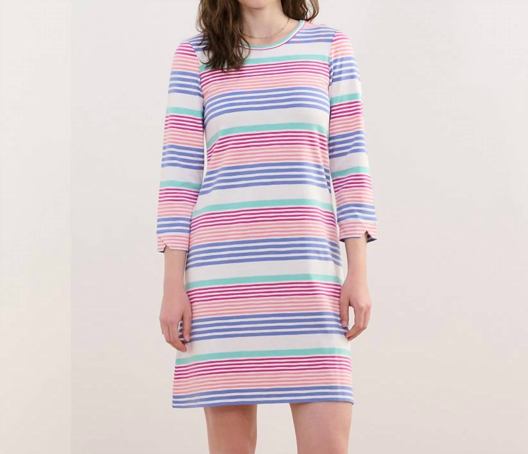 Hatley Lily Flare Mini Dress in peach echo stripes - women's dress