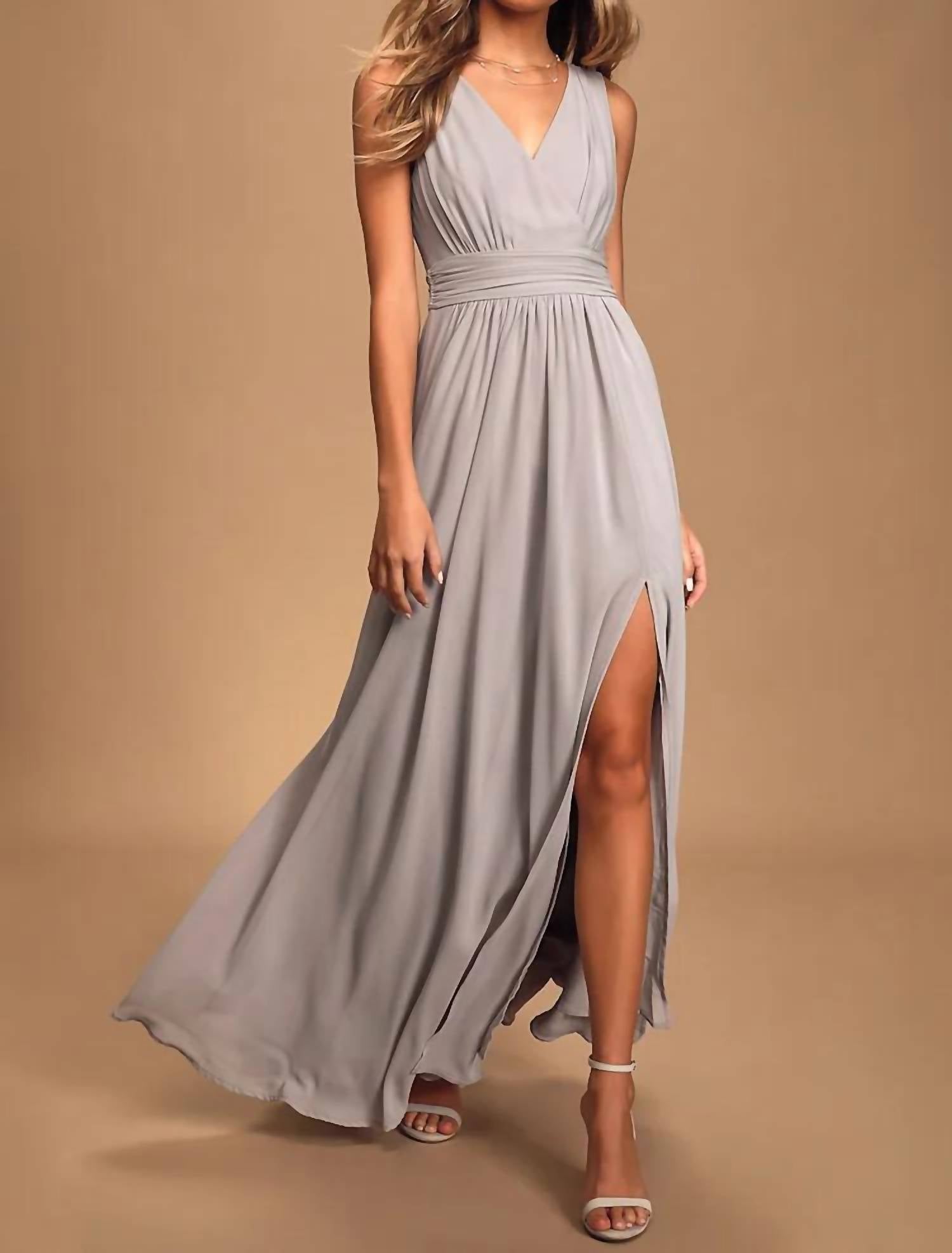 Lulus - Women's Surplice Neck Sleeveless Jersey Knit Maxi Dress