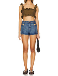 Ulla Johnson Belle Cropped Ruffle Top in militaire - women's shirt - view 4