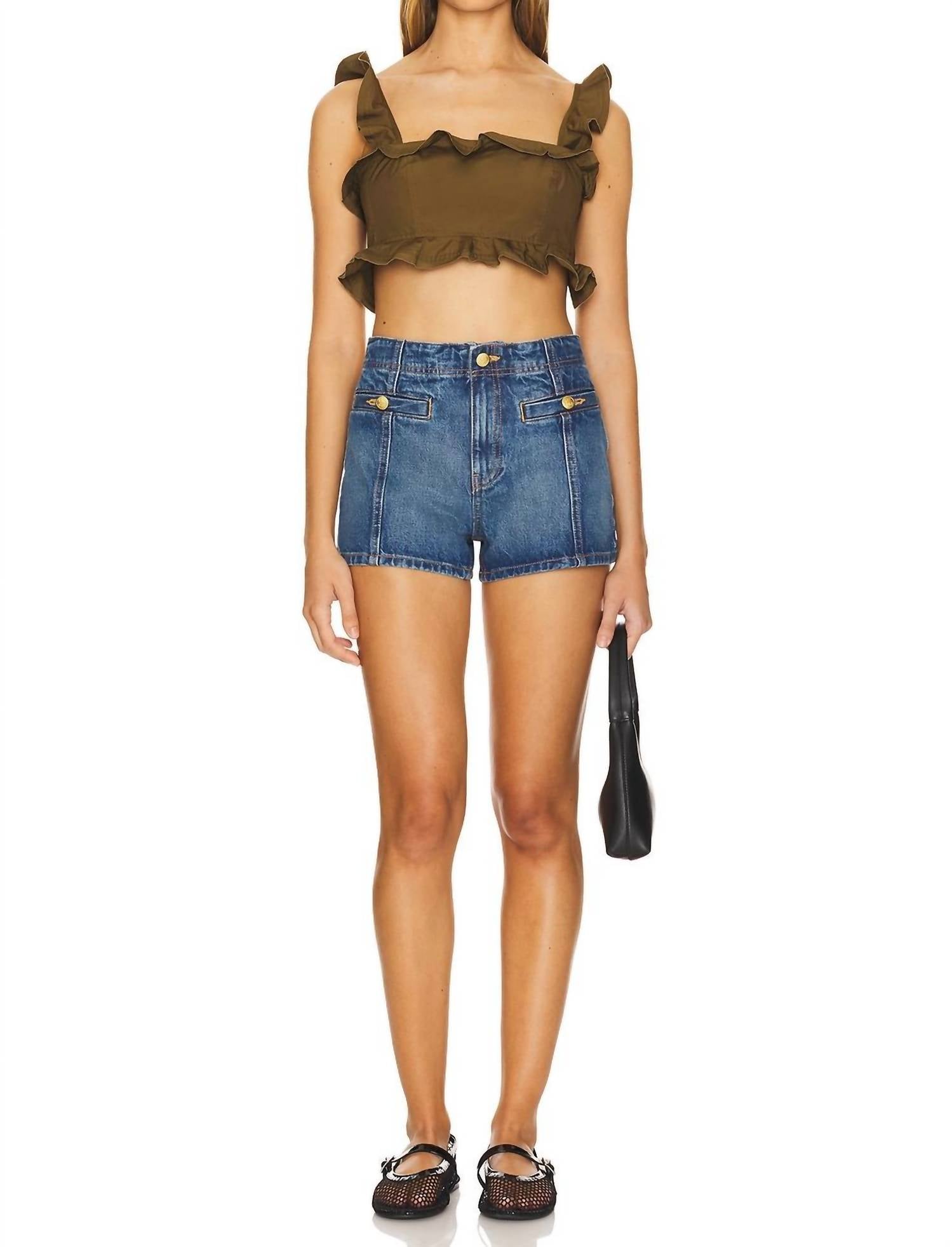 Ulla Johnson Belle Cropped Ruffle Top in militaire - women's shirt - view 4