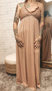 Gigio - Glitter Knit Ruched Halter Neck Maxi Dress