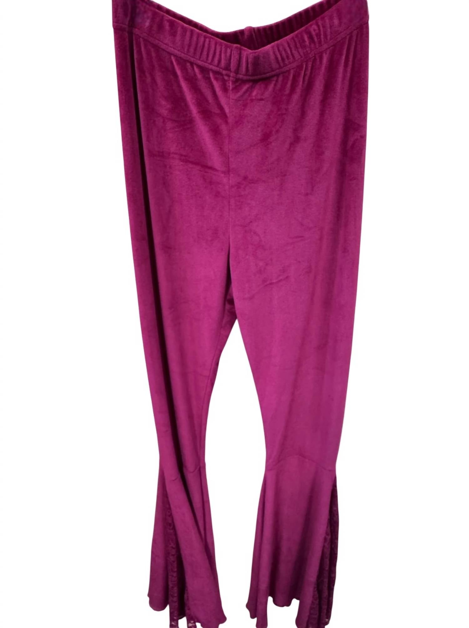 Grace + Emma - Women's Bell Bottom Velvet Pant With Lace Inserts