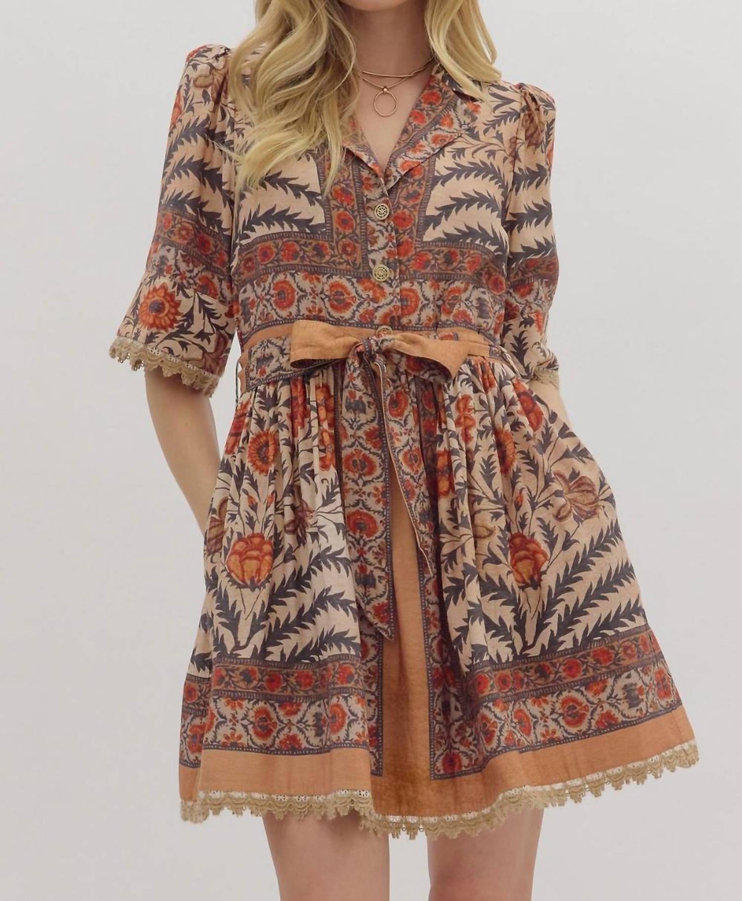 entro Fall Botanic Dress in charcoal - women's dress