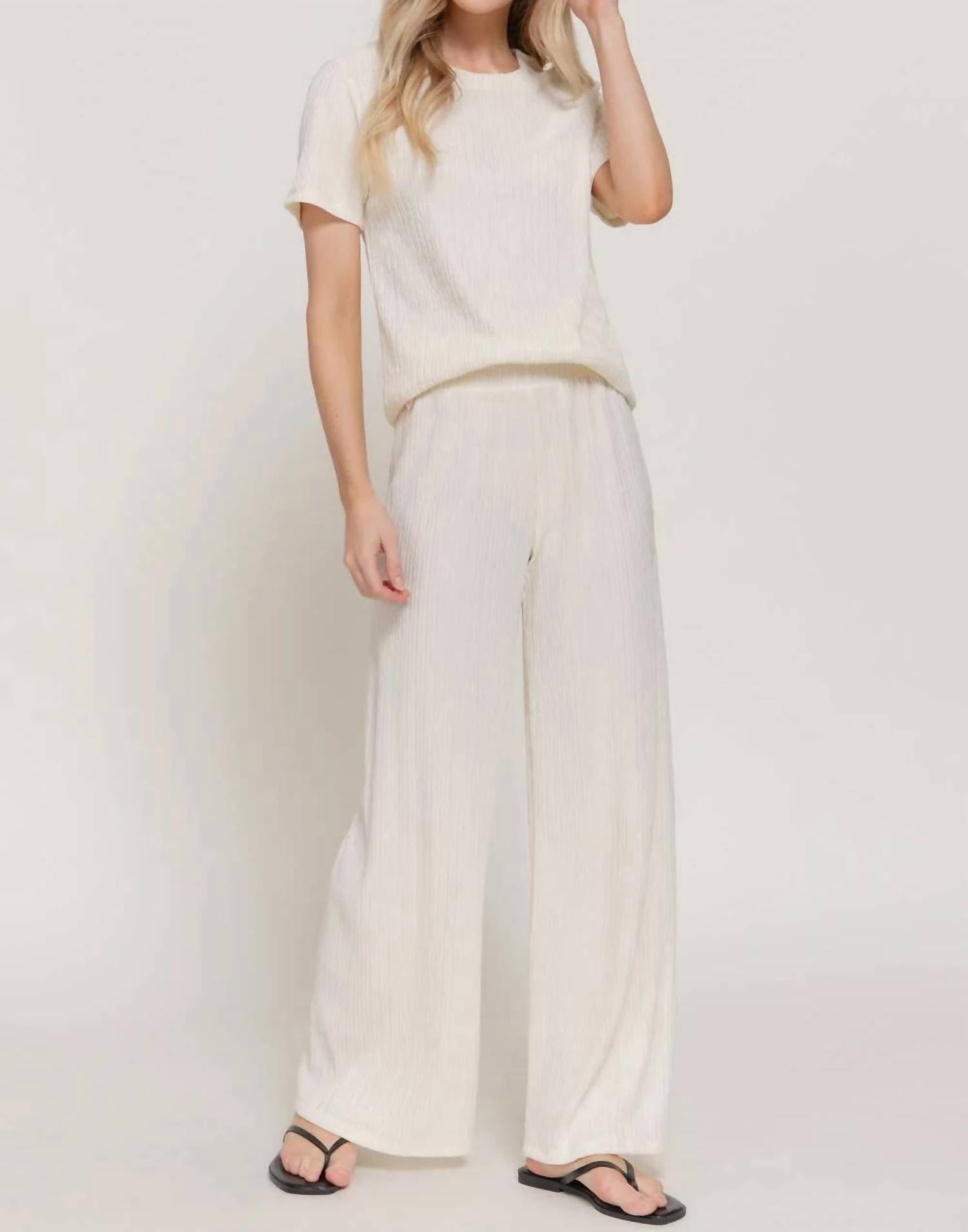 Active Basic - Short Sleeve Top And Wide Crinkle Knit Pants Set