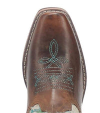 DAN POST. Girls Rumi Leather Square Toe Boot in brown multi - kids' boots - detail view