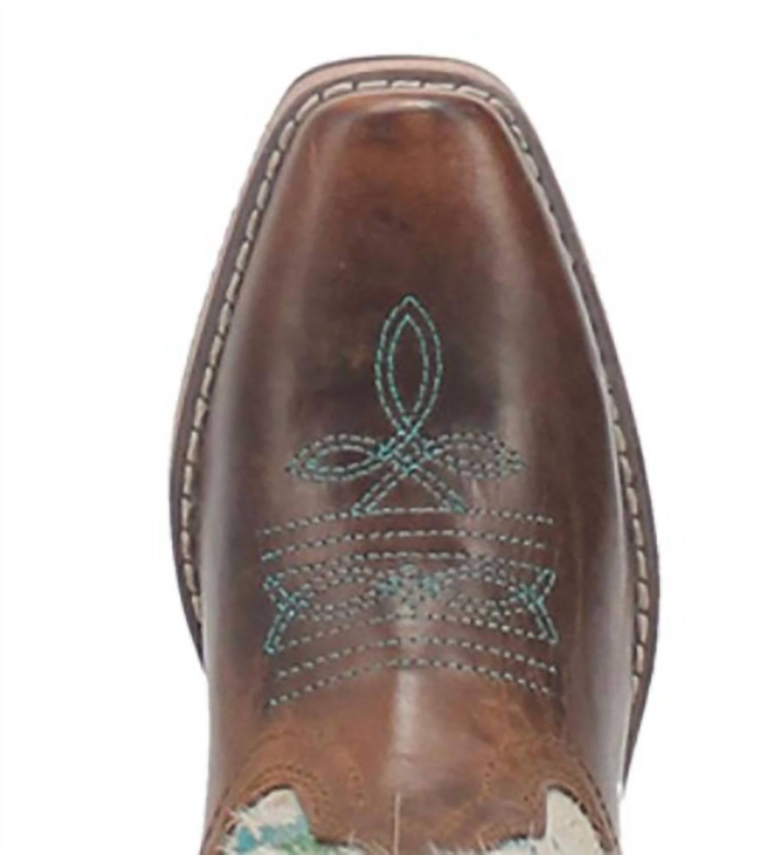 DAN POST. Girls Rumi Leather Square Toe Boot in brown multi - kids' boots - detail view