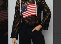Pol - Usa Open Knit Hoodie Sweater Top