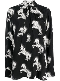 Stella Mccartney - Horse Print Bow Collar Silk Blouse
