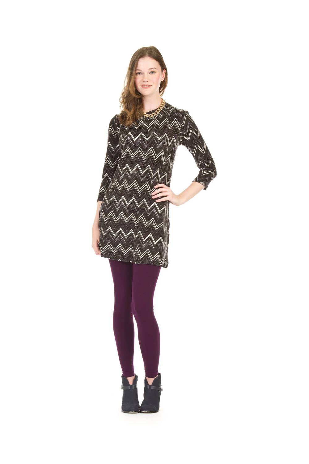 Papillon - Chevron Print 3/4 Sleeve Sweater Dress