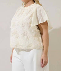 Sugarlips - Rosie Embroidered Flutter Sleeve Top - Plus