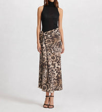 THEO the Label Danae Ruched Skirt in leopard - women's skirt