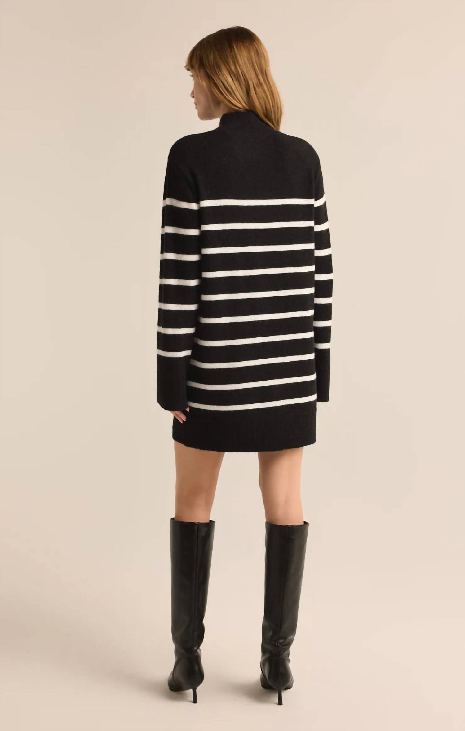 Z Supply Fin Stripe Sweater Dress in black - women's dress - alternate view