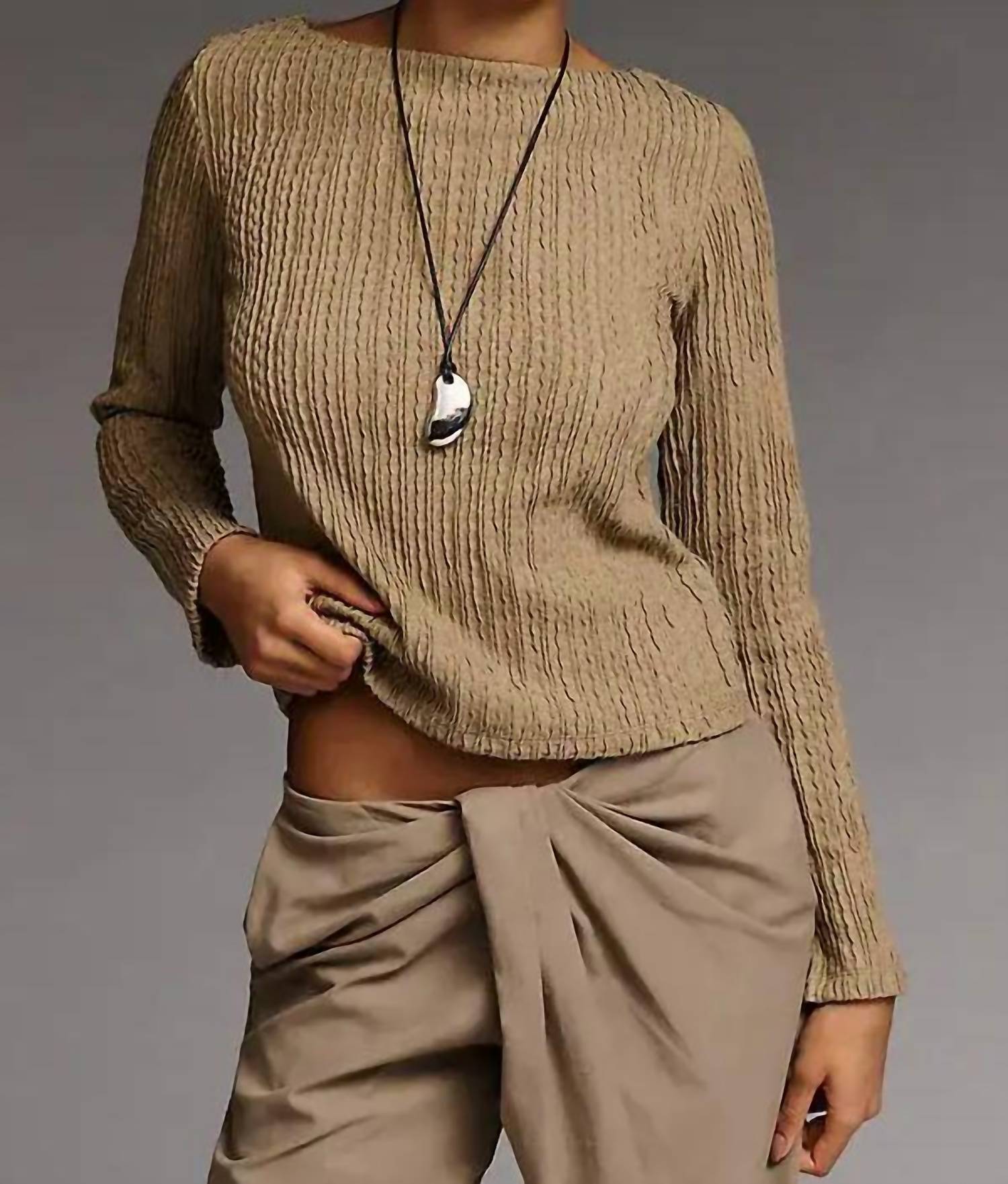 Sanctuary - Long Sleeve Boatneck Textured Top
