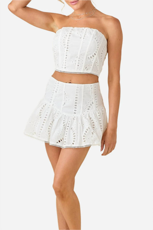 Baby Pink - Lilian Eyelet Strapless Top And Skirt Set