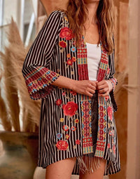 Andree By Unit - Embroidered Striped Cardigan