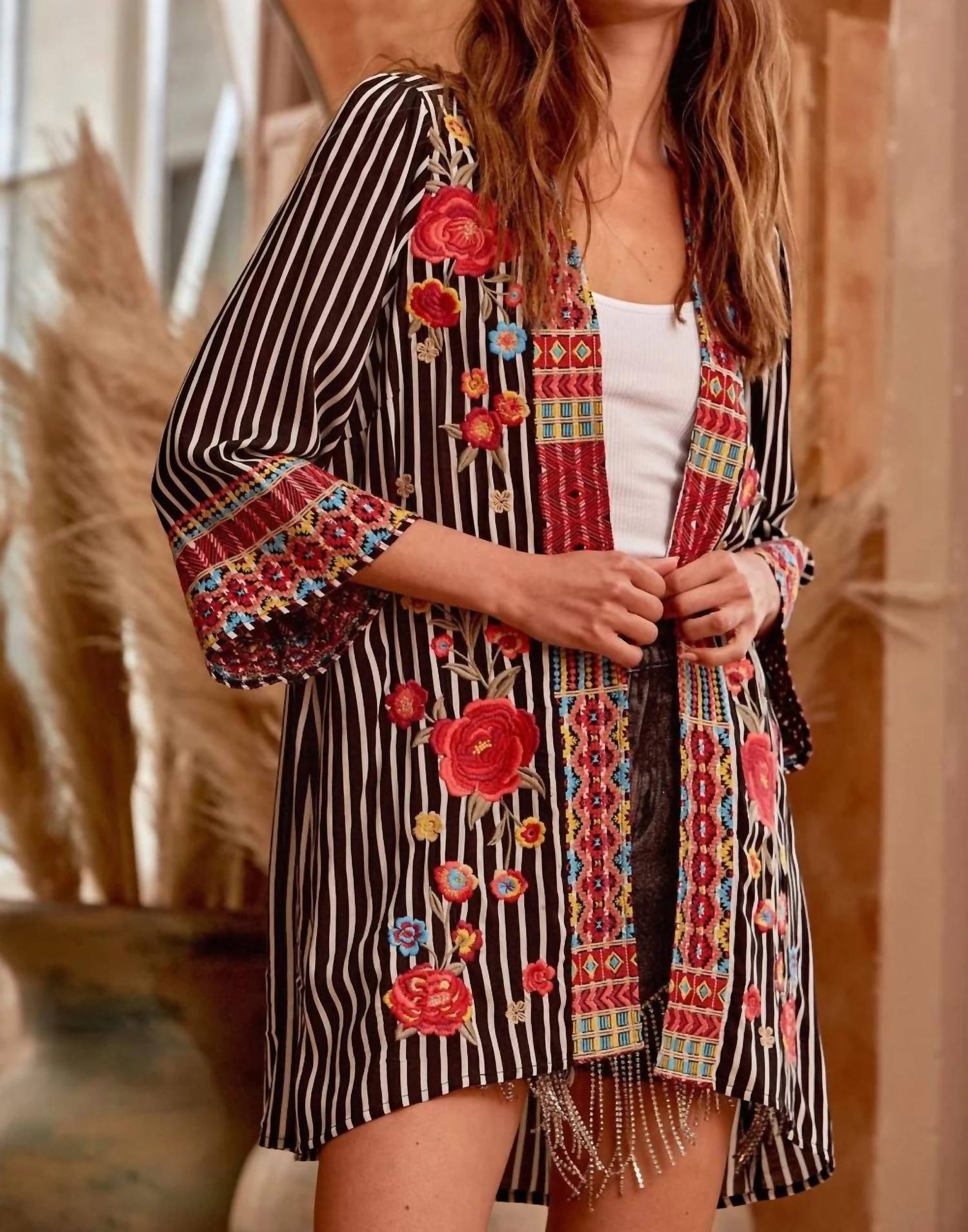 Andree By Unit - Embroidered Striped Cardigan
