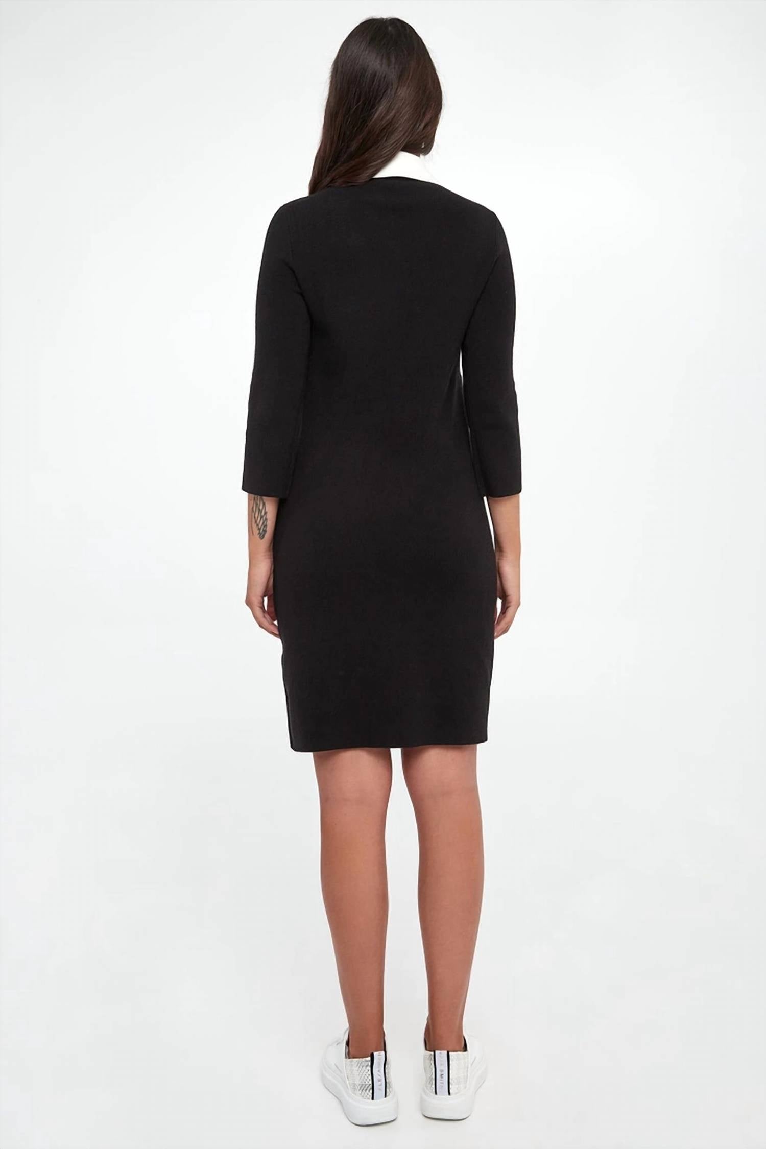 Joseph Ribkoff 3/4 Sleeve Knit Mini Dress in black vanilla 1 - women's dress - alternate view