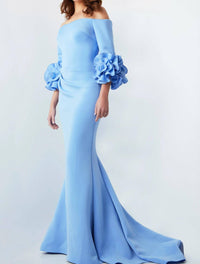 Jovani - Off The Shoulder Sheath Scuba Gown