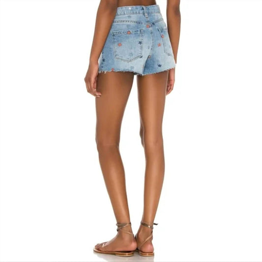 Blanknyc - the barrow star embroidered denim shorts raw hem
